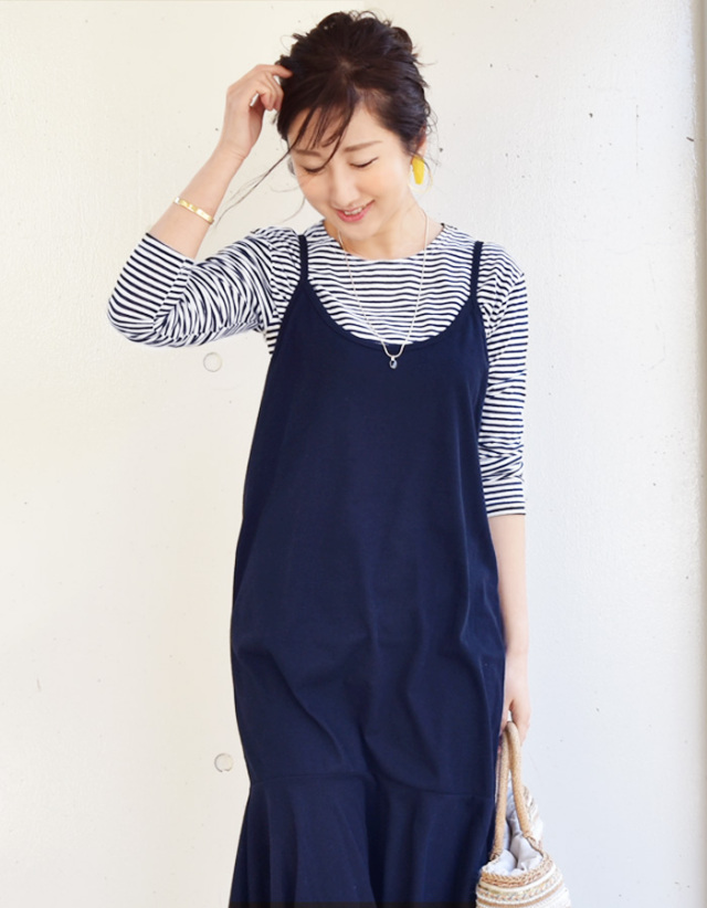 ボーダーT＆裾フリルキャミワンピースセットアップ