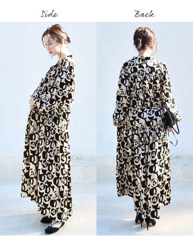 授乳服 マタニティ ロザリー エレガントフラワーティアードワンピース ボタンタイプの授乳口