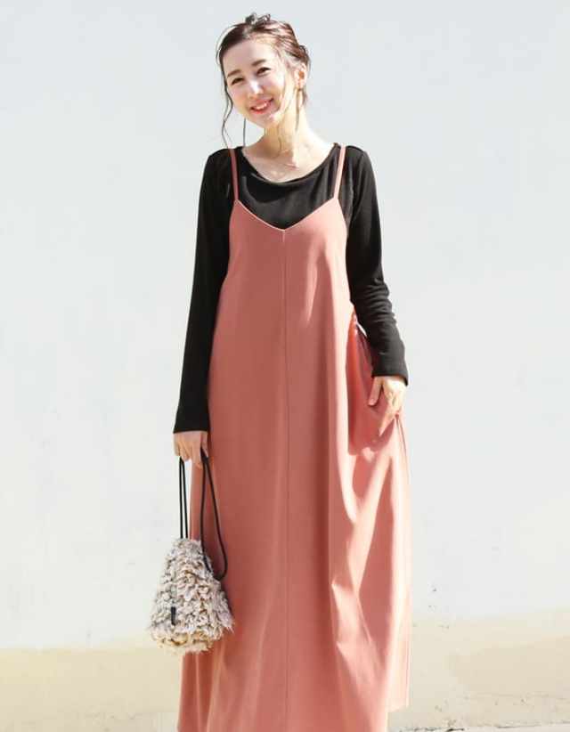 マデリン・スエードタッチバックリボンキャミワンピワンピース＋授乳クルーネックTシャツ2点セット