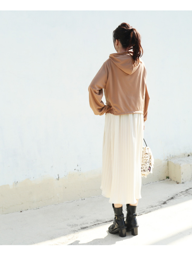 ちょこページ ✽+旅人ワンピース+✽ミルクティー 授乳服・マタニティ＞ショコラ・異素材ドッキングパーカー＆プリーツ