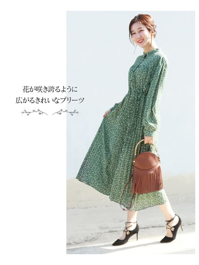 授乳服・マタニティ＞春の気配をまとう小花柄ウエストリボン