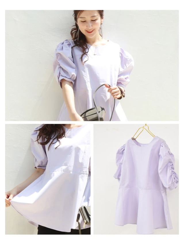 授乳服・マタニティ＞アデル・パフスリーブ＆ペプラムコットン100