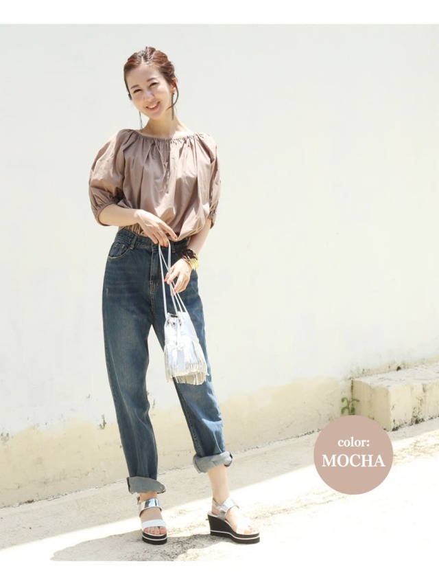 授乳服・マタニティ＞シュシュ・2WAYコットンギャザーブラウス