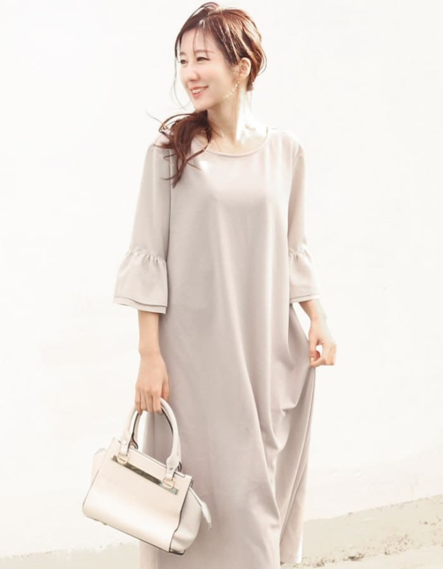 ジョーゼットフレアスリーブ・スムースワンピースドレス【587339】