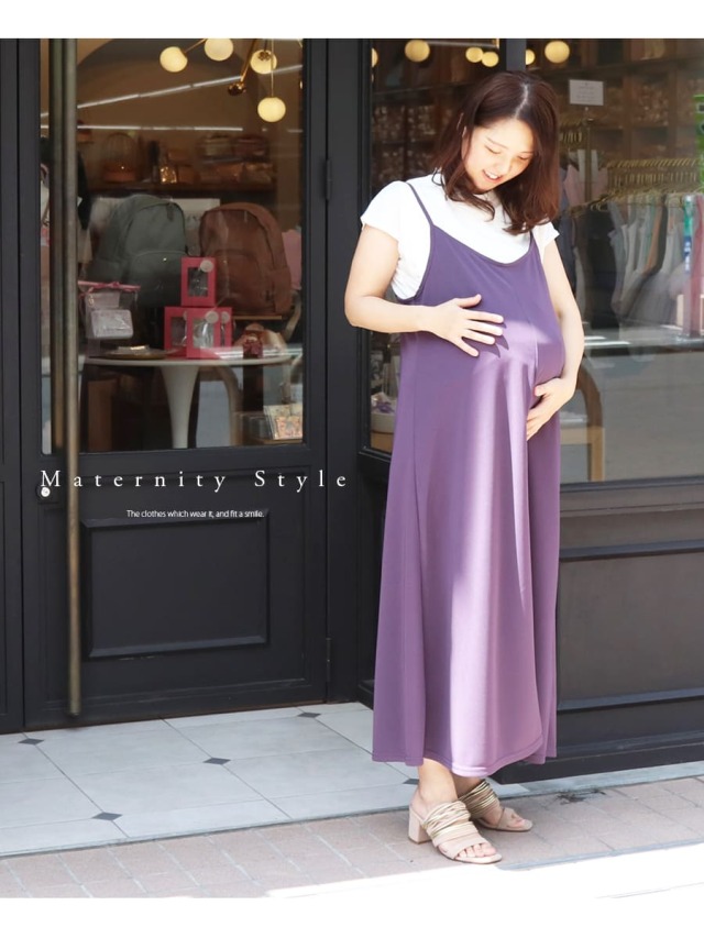 接触冷感＋汗じみ防止授乳キャミワンピアンサンブル（スリット