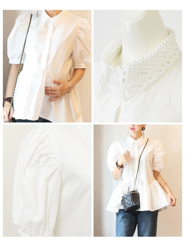 授乳服・マタニティ＞ケイトリン・襟レース＆ペプラムシャツ