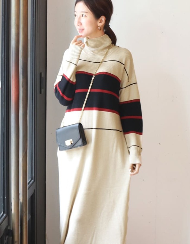 ヘイゼル・ランダムボーダーニットワンピース