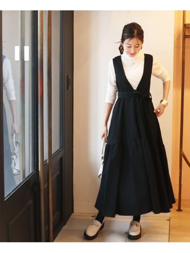 美品 マタニティ セットアップ ワンピース リボン ツイード 黒 L 授乳服・マタニティウェア>コメット・ボリュームロングリボン