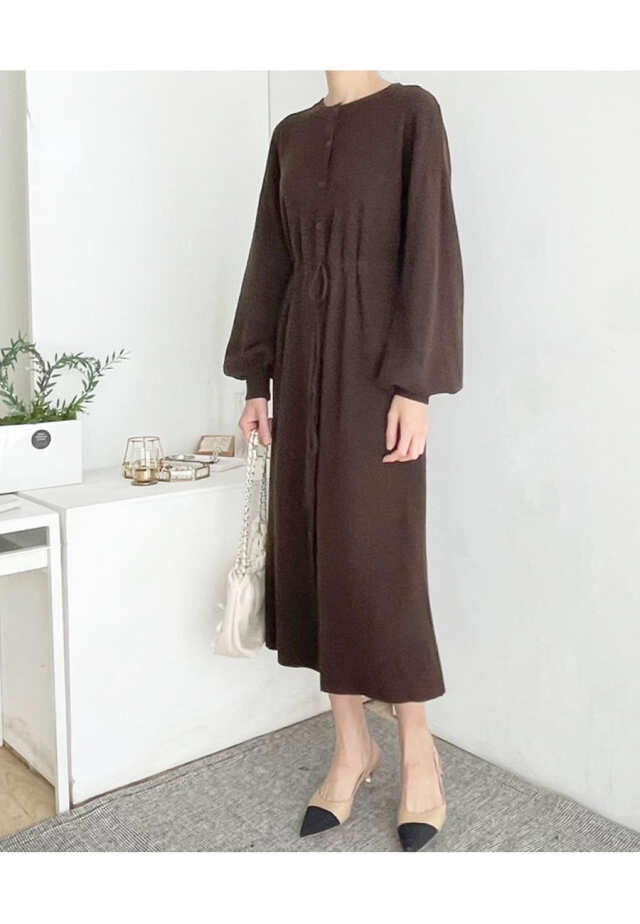 授乳服・マタニティウエア＞上品ロングニットワンピース（ボタン