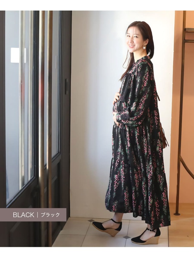 【美品】Milk tea マタニティ 授乳服 ロングワンピース ティアード 授乳服・マタニティウエア＞アレクシア・ティアードロング