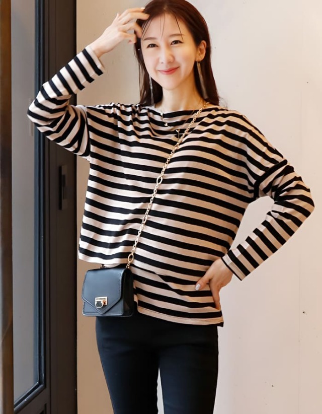 マチルダ・着丈2WAYボーダーボートネックTシャツ