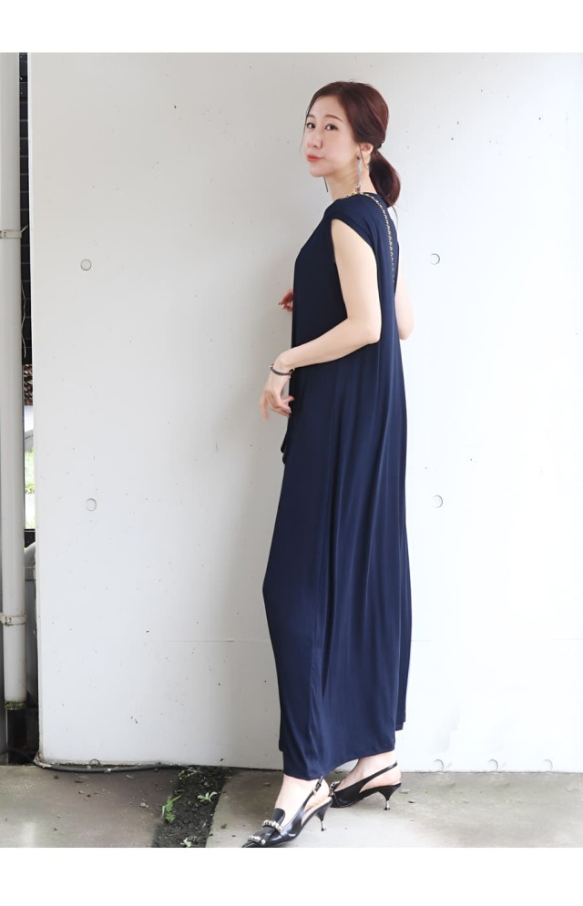 マタニティワンピース　ロングワンピース　授乳ワンピース キーネックロングワンピース マタニティ・産後授乳服【出産後も
