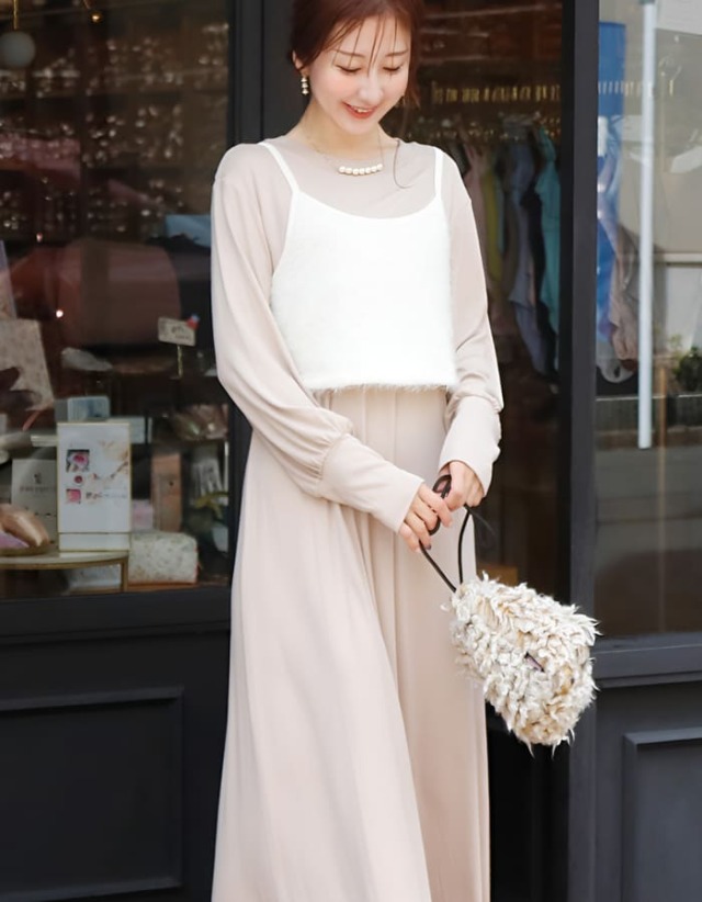 ラメニットワンピ×シャギービスチェ2点セット【582141】　