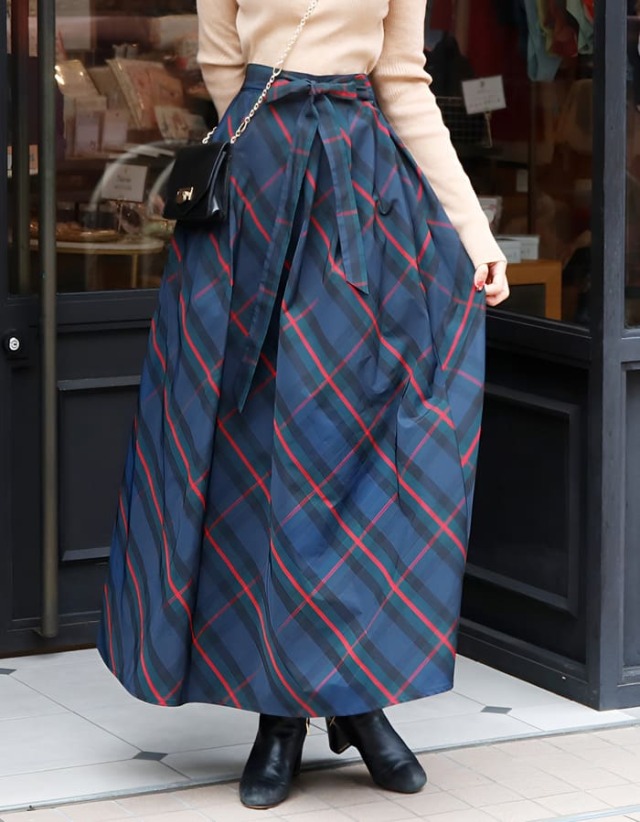 着丈が選べる！グレイス・チェック＆リボンフレアースカート【6528318】