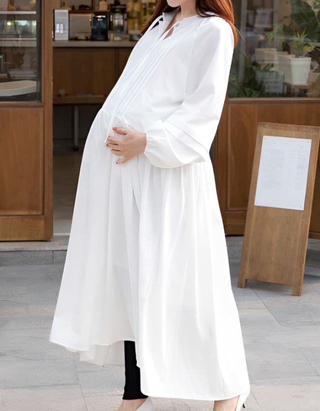 ＜授乳服・マタニティ＞アニー・ホワイトギャザーワンピース