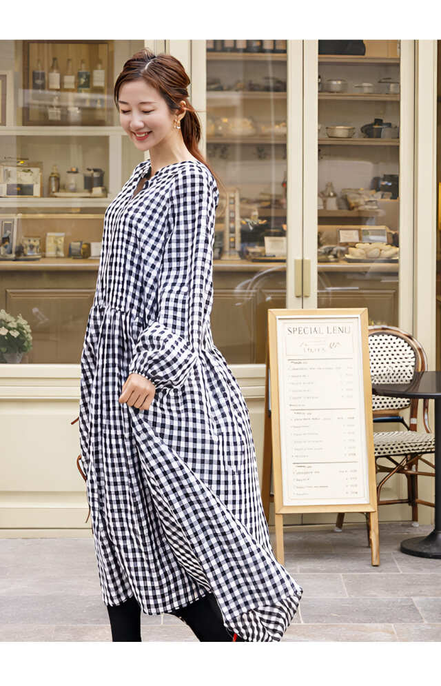 新品 bitnabi ギンガム セットアップ　授乳服 授乳服・マタニティウエア＞ジェニー・ギンガムギャザーワンピース