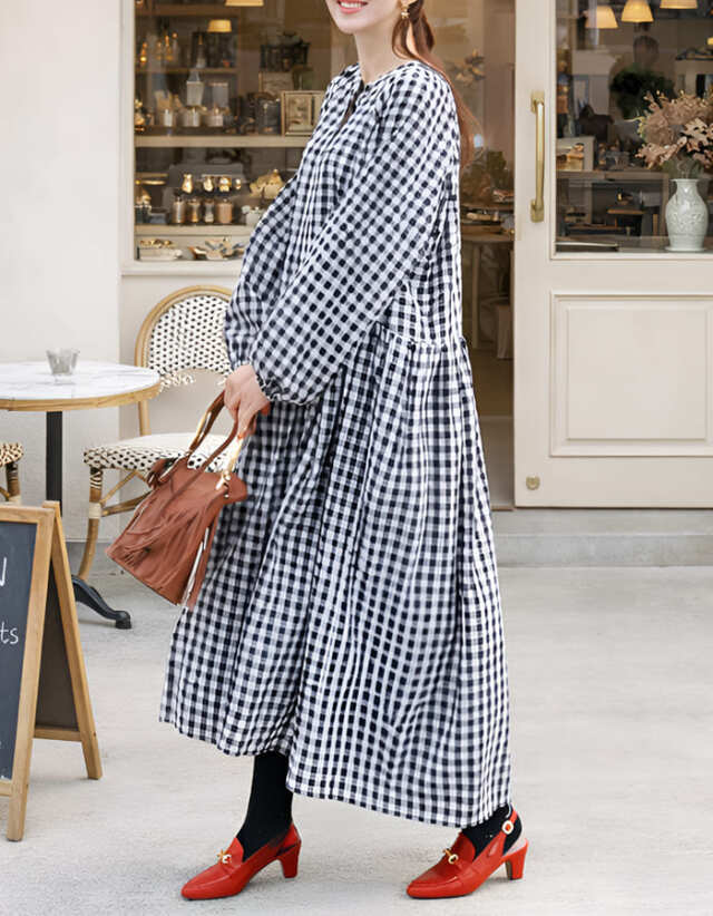 ジェニー・ギンガムギャザーワンピース