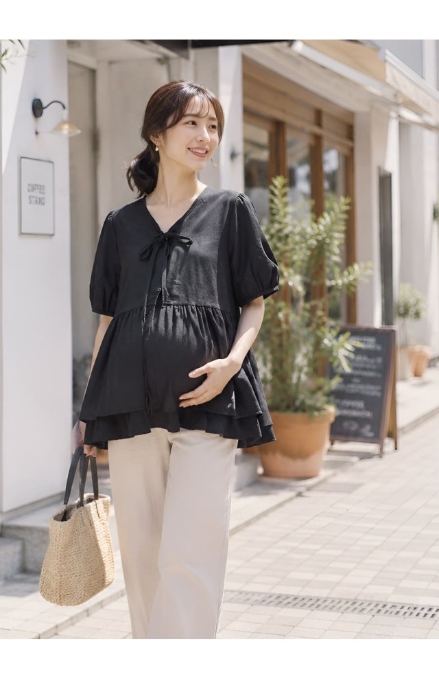 授乳服・マタニティウエアト＞ふんわりギャザー2WAYペプラムブラウス