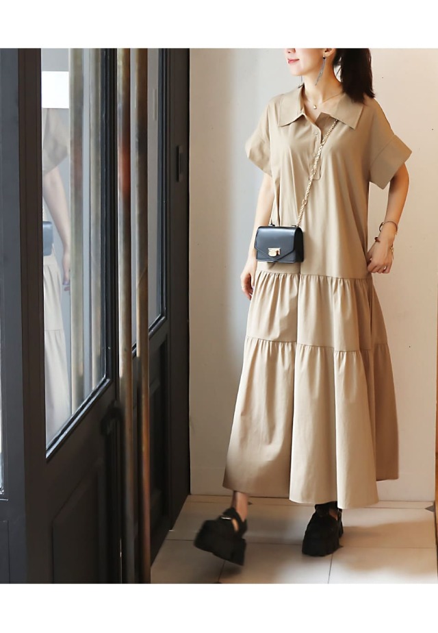タグ付き【Milk tea】ミルクティー ティアードロングワンピースマタニティー 授乳服・マタニティウエア＞アレクシア・ティアードロング