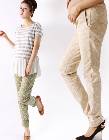 【13時までのご注文で即日発送対象】 【在庫限りSALE】在庫わずか！コットン☆ミニフラワーパンツ【マタニティ・パンツ】