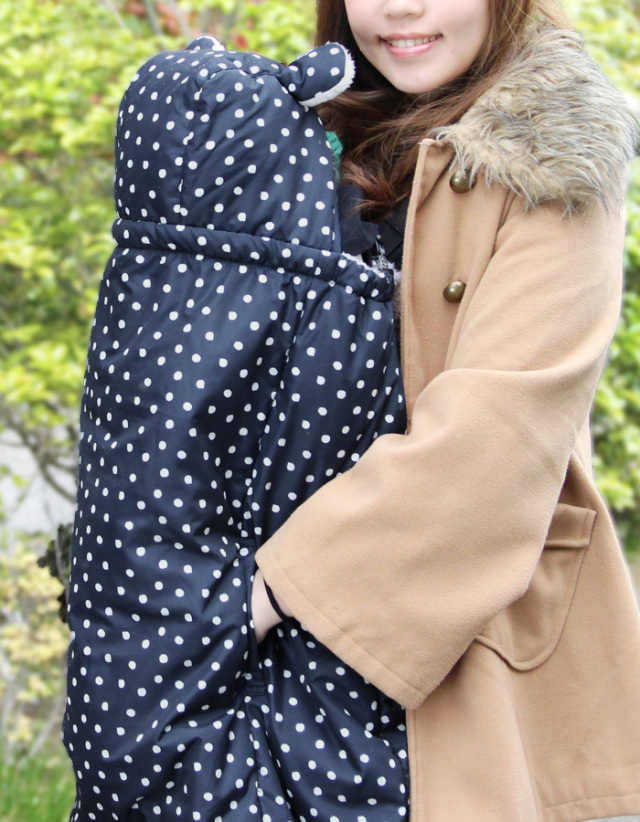 クマ耳付き！リバーシブル対応ダウン4wayフットマフ　ドット