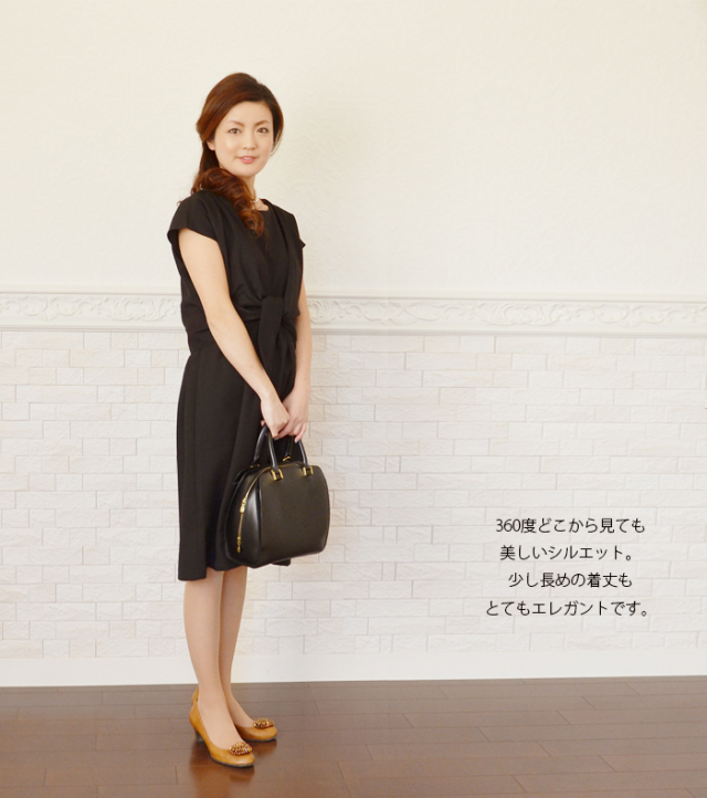 美品　マタニティ　セットアップ　ワンピース　リボン　ツイード　黒　L 授乳服・マタニティ・ワンピース＞ジョーゼット・リボン（サイド