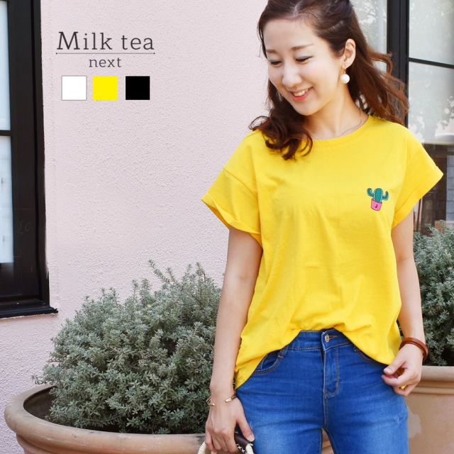 ＜Milk tea next＞ラブリー・サボテンTシャツ（綿100％、親子リンクコーデ、マタニティOK!）〜1枚までネコポス可〜【oyako16】