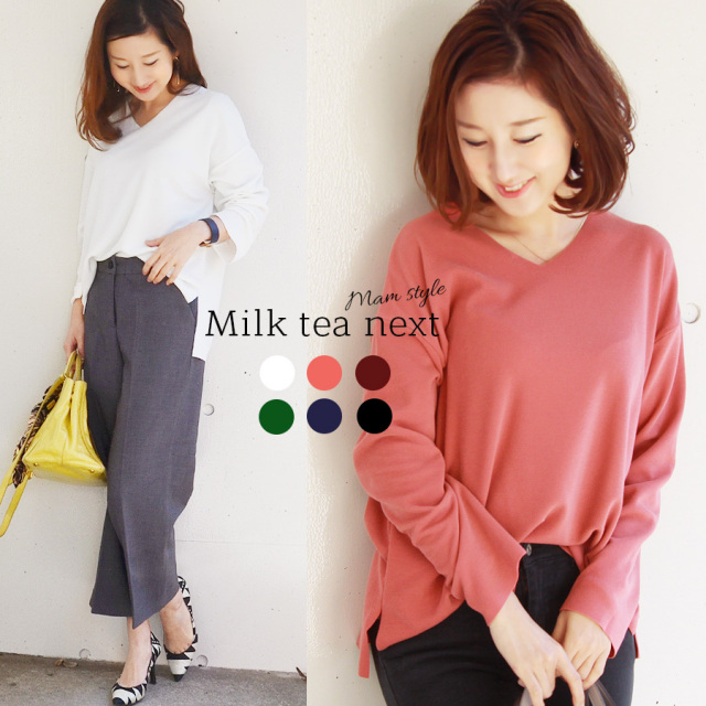 【13時までのご注文で即日発送対象】 ＜Milktea next＞スイートマカロン・Vネックニットソー２ (Vネック マタニティOK！ウォッシャブル！ ）