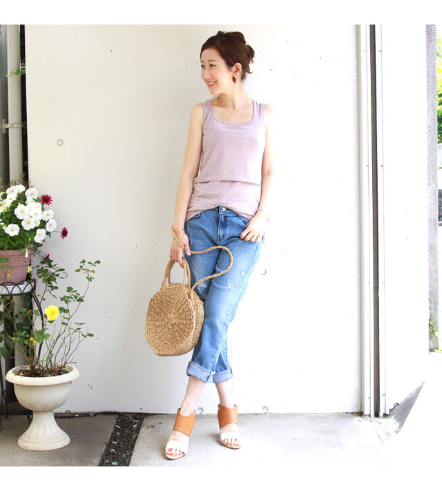 Milk tea next＞ダメージデニムスリムフィットストレッチパンツ