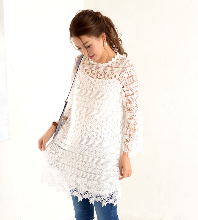 ELLIE 新品 レースチュニックOP【WHITE】