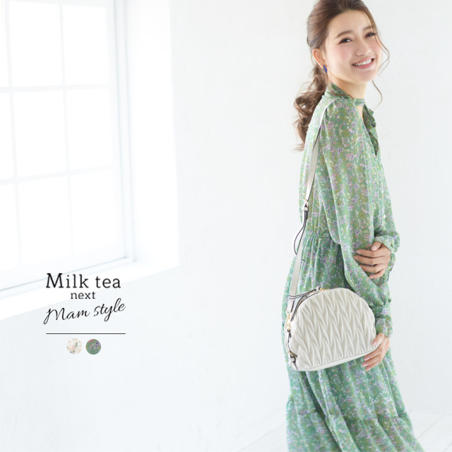 Milk Tea Next フローラ パールボタンシフォンワンピース
