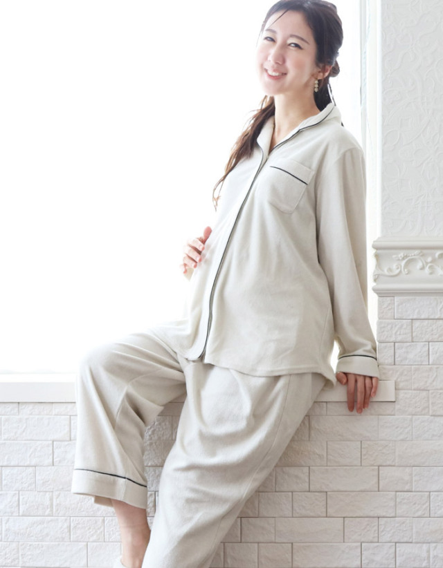 柔らかパイルで心地良い《前開き》Royal Milk tea・リッチパイルママパジャマ【6419264】