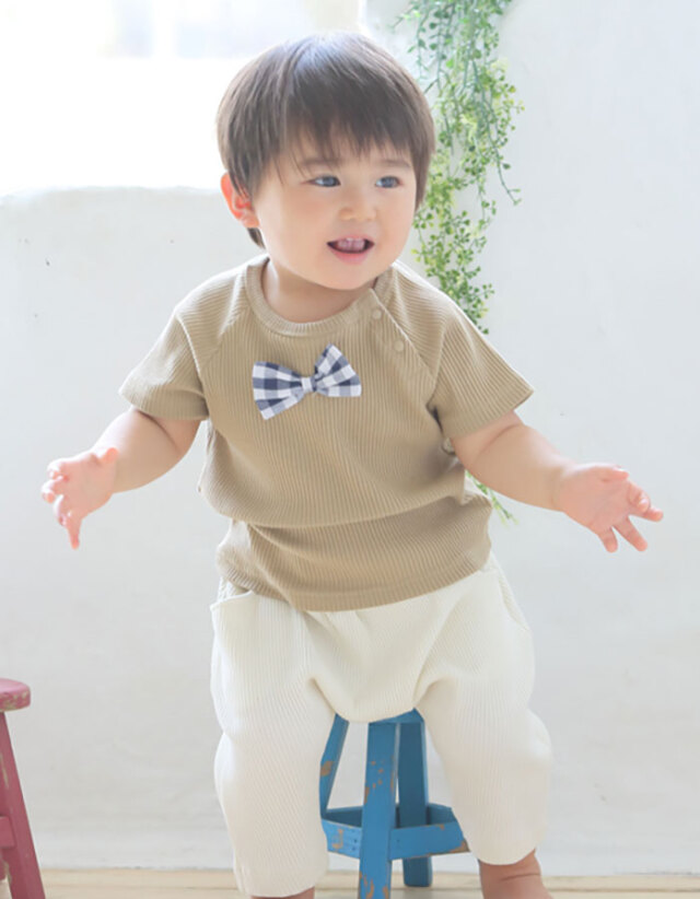 お着換え簡単！保育園企画・半袖蝶ネクタイリブTシャツ
