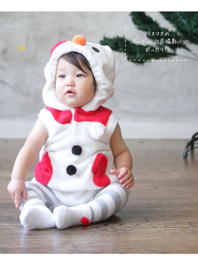 キッズ・ベビー】雪だるまロンパース（Mサイズ/70-80）【65000A