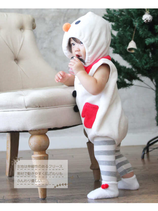 キッズ・ベビー】雪だるまロンパース（Mサイズ/70-80）【65000A