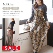 SALE ＜授乳服・マタニティウエア＞アビゲイル・フラワープリントビスチェデザイン切り替えワンピース（ジッパータイプの授乳口） 妊娠 出産 産前 産後 Milk tea