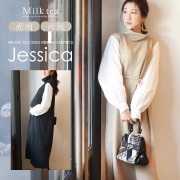 ＜授乳服・マタニティウエア＞ジェシカ・柔らかリブニットドッキングリボンワンピース（ジッパータイプの授乳口）　妊娠 出産 産前 産後 Milk tea