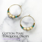 ＜アクセサリー＞コットンパール＆ターコイズフープピアス 2点までメール便可 アクセサリー ピアス ママ かわいい おしゃれ 軽い