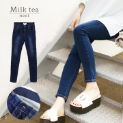 ＜Milk tea Next＞お腹楽ちん・裾キレイスキニーデニム（S/M/L）ウエストゴム　スーパーストレッチ[妊娠初期＆産後OK]　<br>スキニーデニム お腹ゴム 楽 伸びる ジーパン ジーンズ スキニー ゆったり 春 夏 秋 冬　大人 カジュアル きれいめ