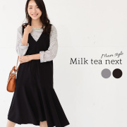 ＜Milk tea next＞ボーダーT＆フレアージャンスカセットアップ（ボーダーTとジャンスカの2点セット）
