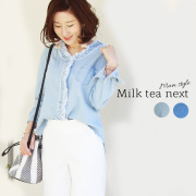 ＜Milk tea next＞フリンジデニム・Vネックブラウス