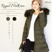 ＜Royal Milktea＞プレミアムダウン・リッチファーベルテッドコート（プレミアムダウン＆リアルファー！ファー＆ベルト取り外し可能）