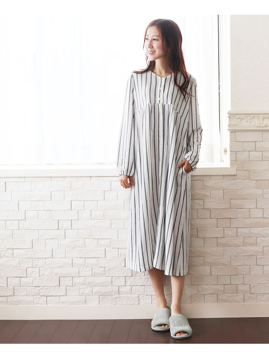 産前産後・授乳口付きパジャマ＞接結ガーゼ天竺無地・ストライプ