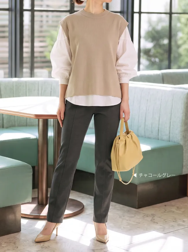 【P.WILL FREE】GAZANステッチゆったりストレートパンツ
