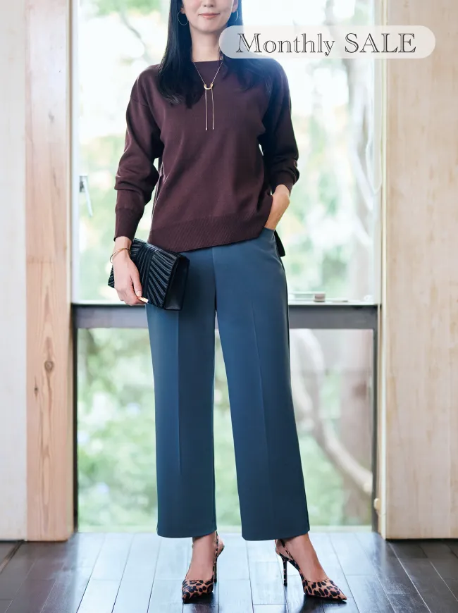 【上質ごこち】「ボナンザ」センタープレスセミワイドパンツ