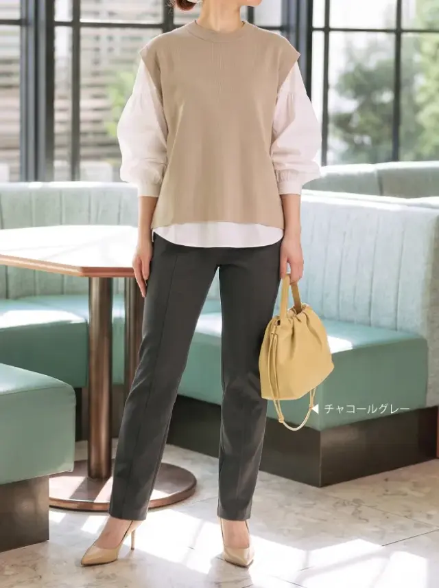 【P.WILL FREE】GAZANステッチゆったりストレートパンツ