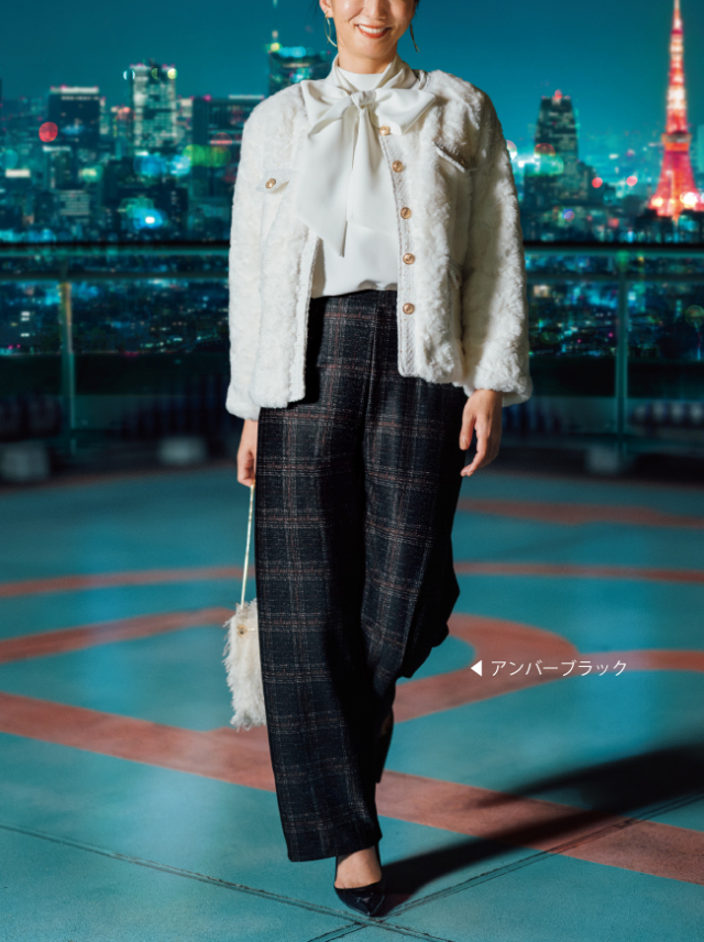 【P2＜ピーツー＞】裏起毛プリントセミワイドパンツ【日本製】