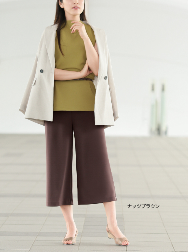 上質ごこち】ドライタッチワイドクロップドパンツ【日本製】