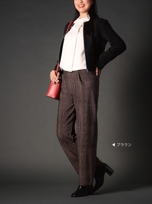 【P2＜ピーツー＞】裏起毛プリントセミワイドパンツ【日本製】