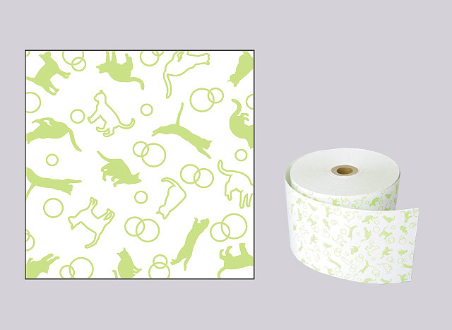 ファンシーレジ用紙　ねこ　緑　（58mm）　8巻入